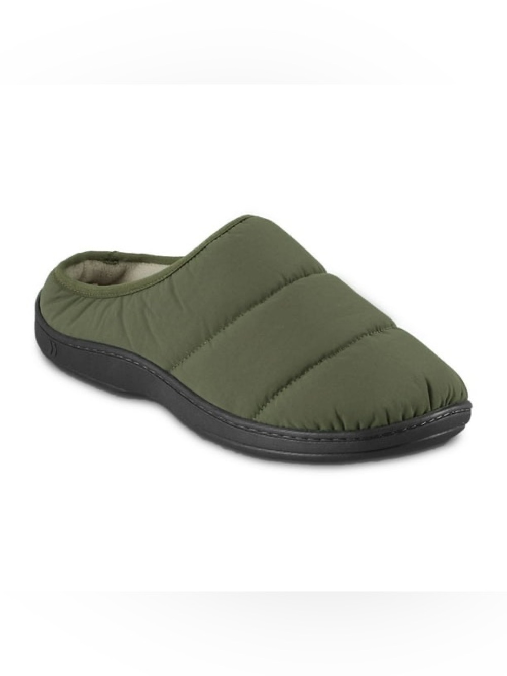 isotoner Men's Quilted Sherpa Olive Green Memory Foam Lounging  Slippers Large